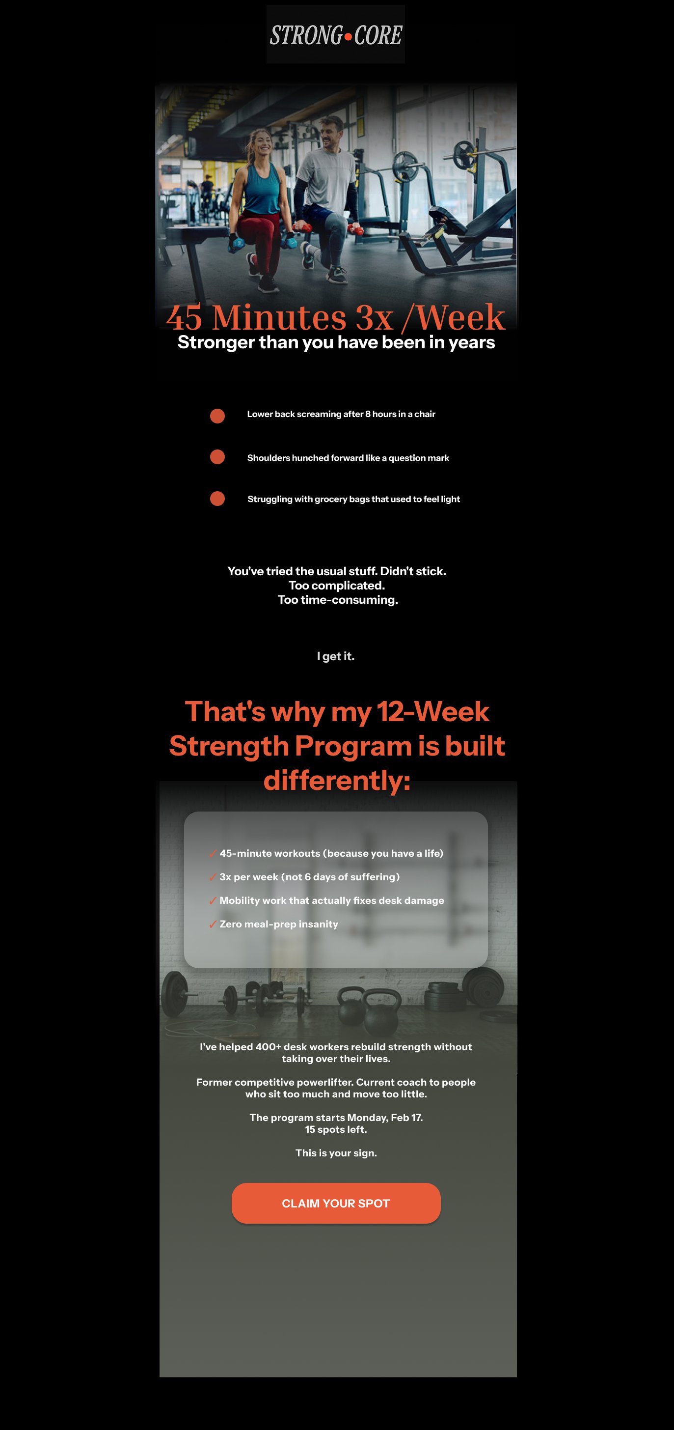 StrongCore Coaching launch email